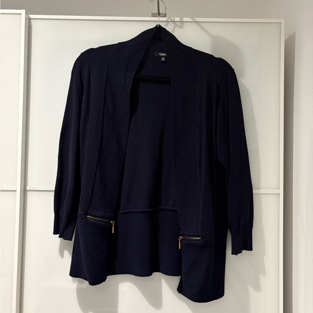 Premise Dark Blue Cardigan with Gold Zipper Accents